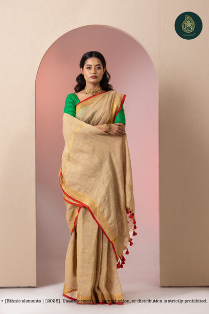 Premium Woven Linen Saree - Sepia Dream