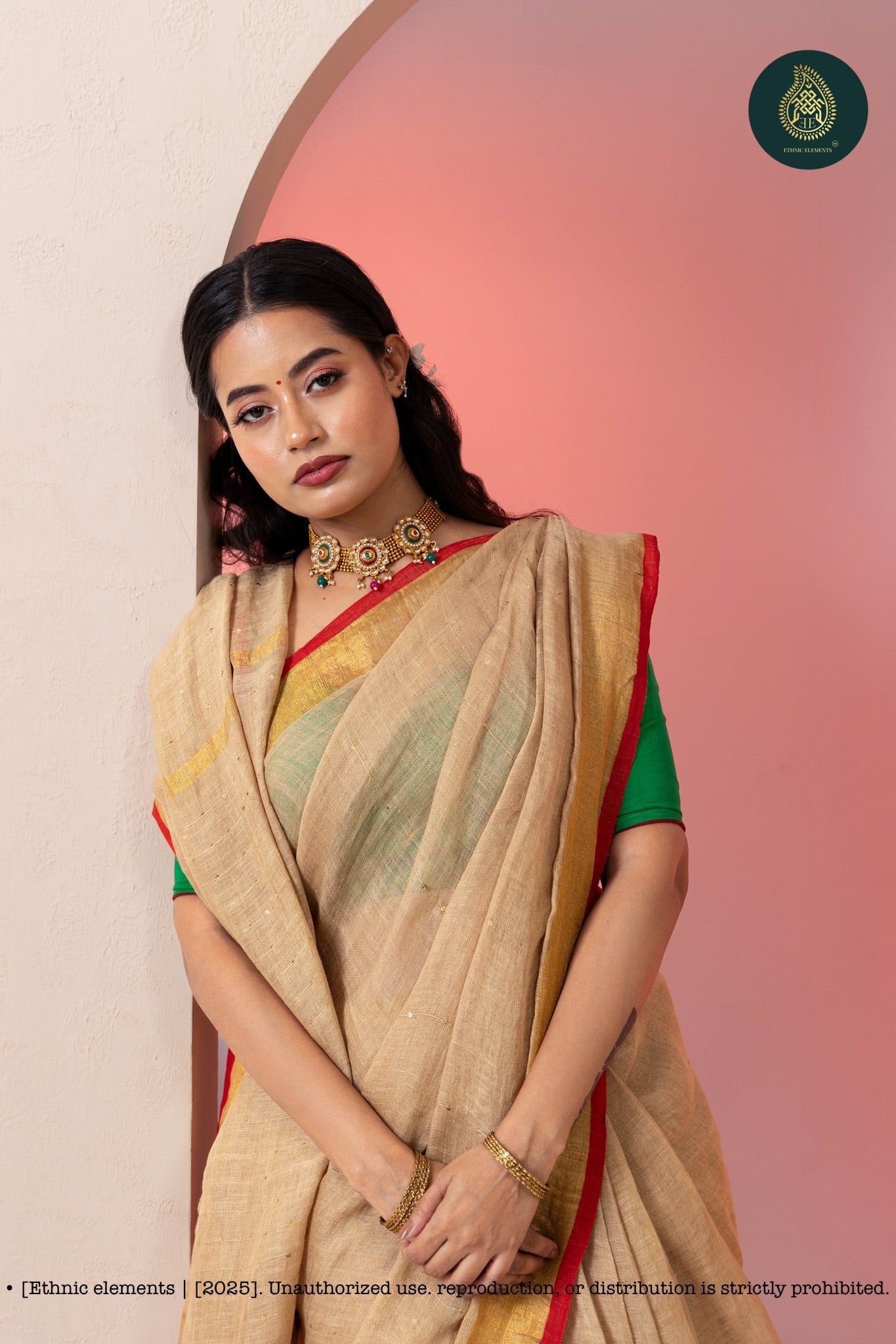 Premium Woven Linen Saree - Sepia Dream