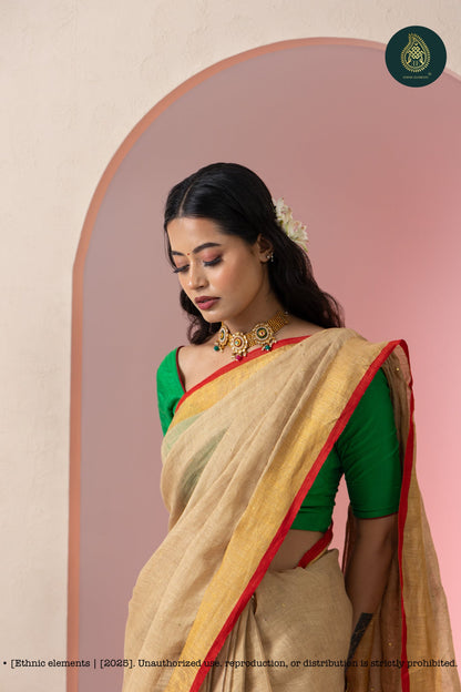 Premium Woven Linen Saree - Sepia Dream