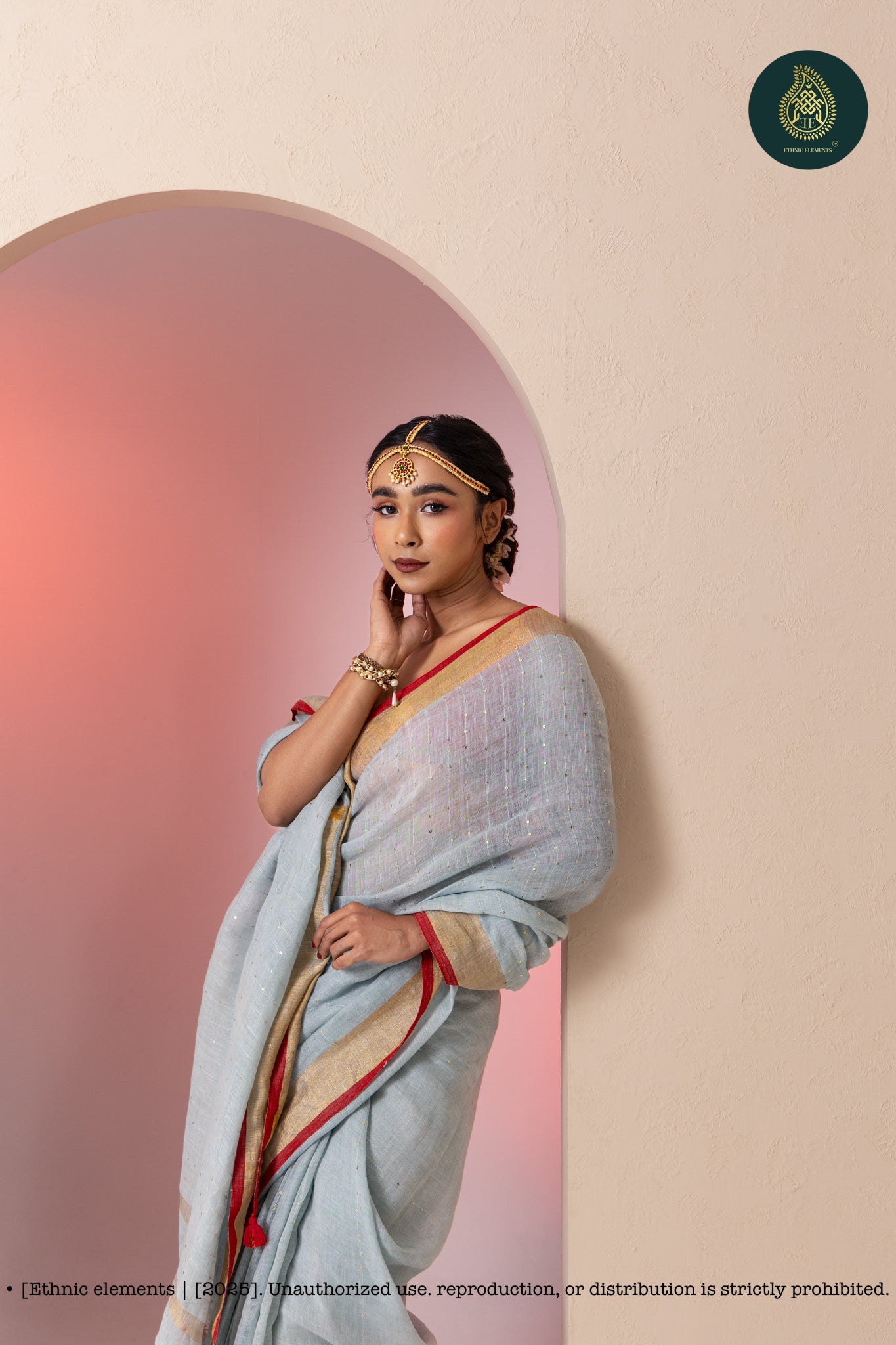 Premium Woven Linen Saree - Petrel Blue