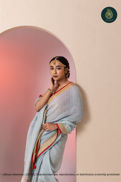 Premium Woven Linen Saree - Petrel Blue