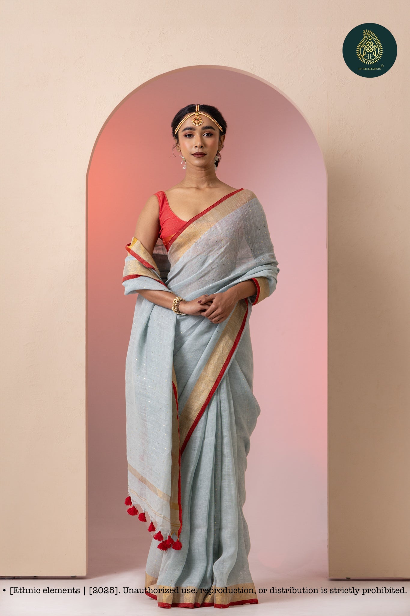 Premium Woven Linen Saree - Petrel Blue