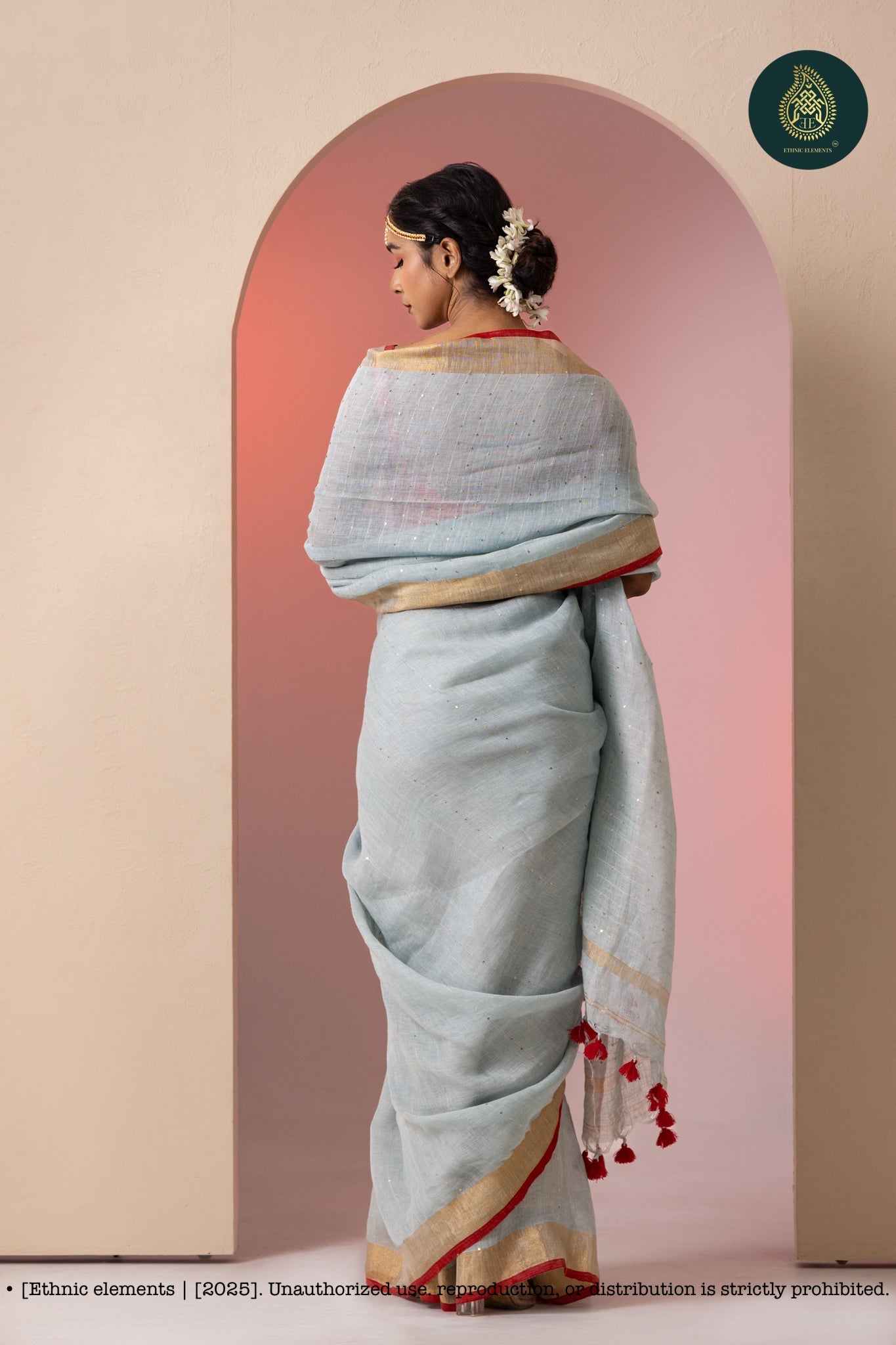 Premium Woven Linen Saree - Petrel Blue