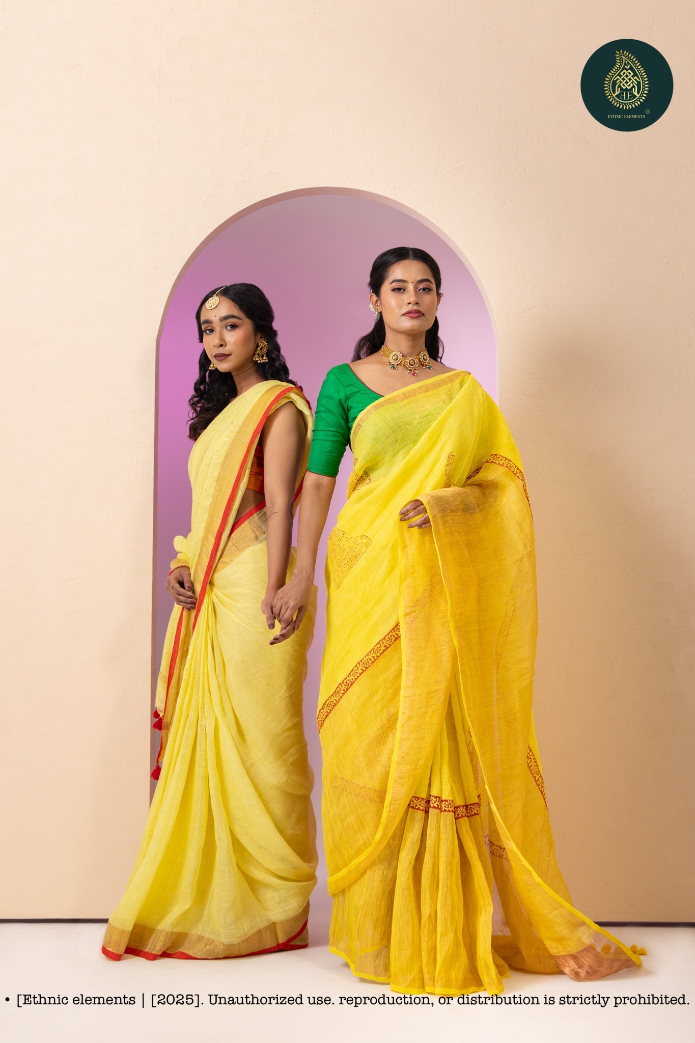 Premium Woven Linen Saree - Macaroon Yellow