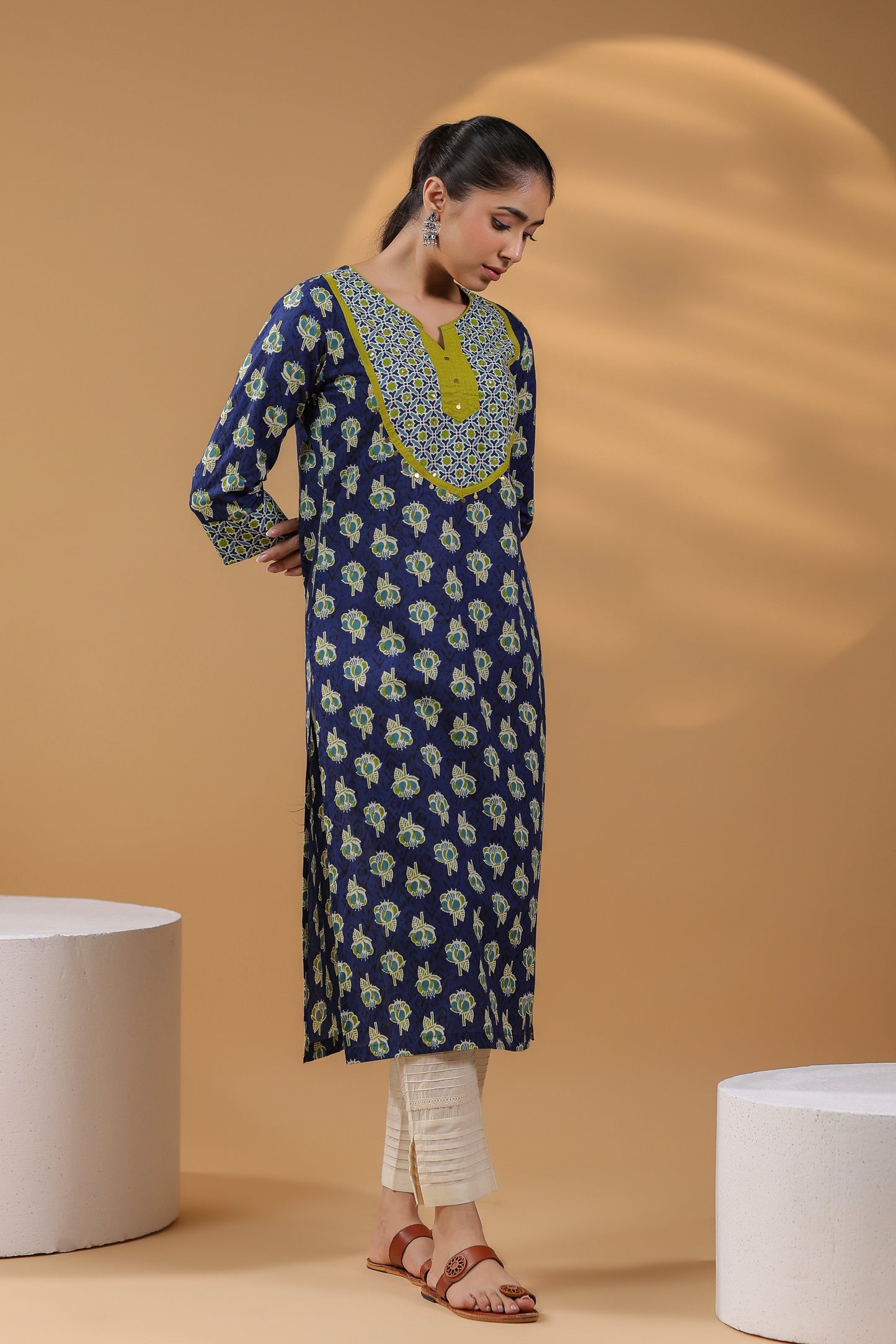 Ethnic Print Casual Cotton Kurta