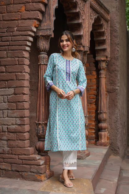Ethnic Printed Blue Kurta