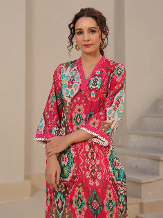 Ethnic motif fuchsia kurta