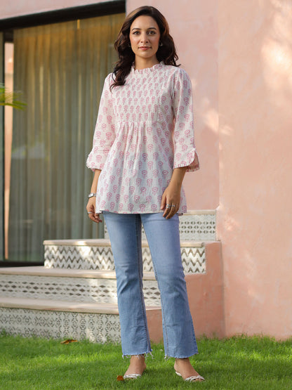 Ethnic motifs printed cotton A-line top