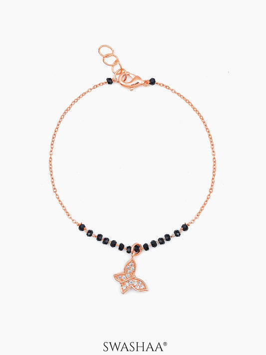 Eva Butterfly Charm Black Beads Rosegold Plated Mangalsutra Bracelet