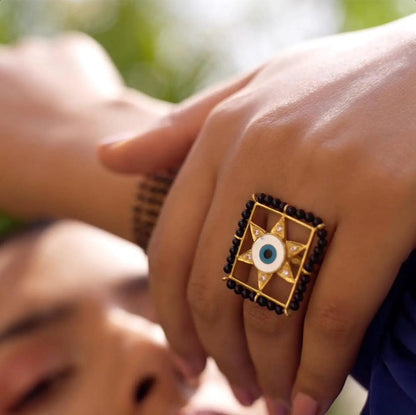 Evil eye and Star Silver Mangalsutra Ring