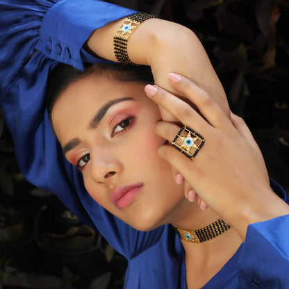 Evil eye and Star Silver Mangalsutra Ring