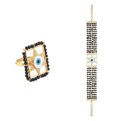 Evil eye and Star Silver Mangalsutra Ring