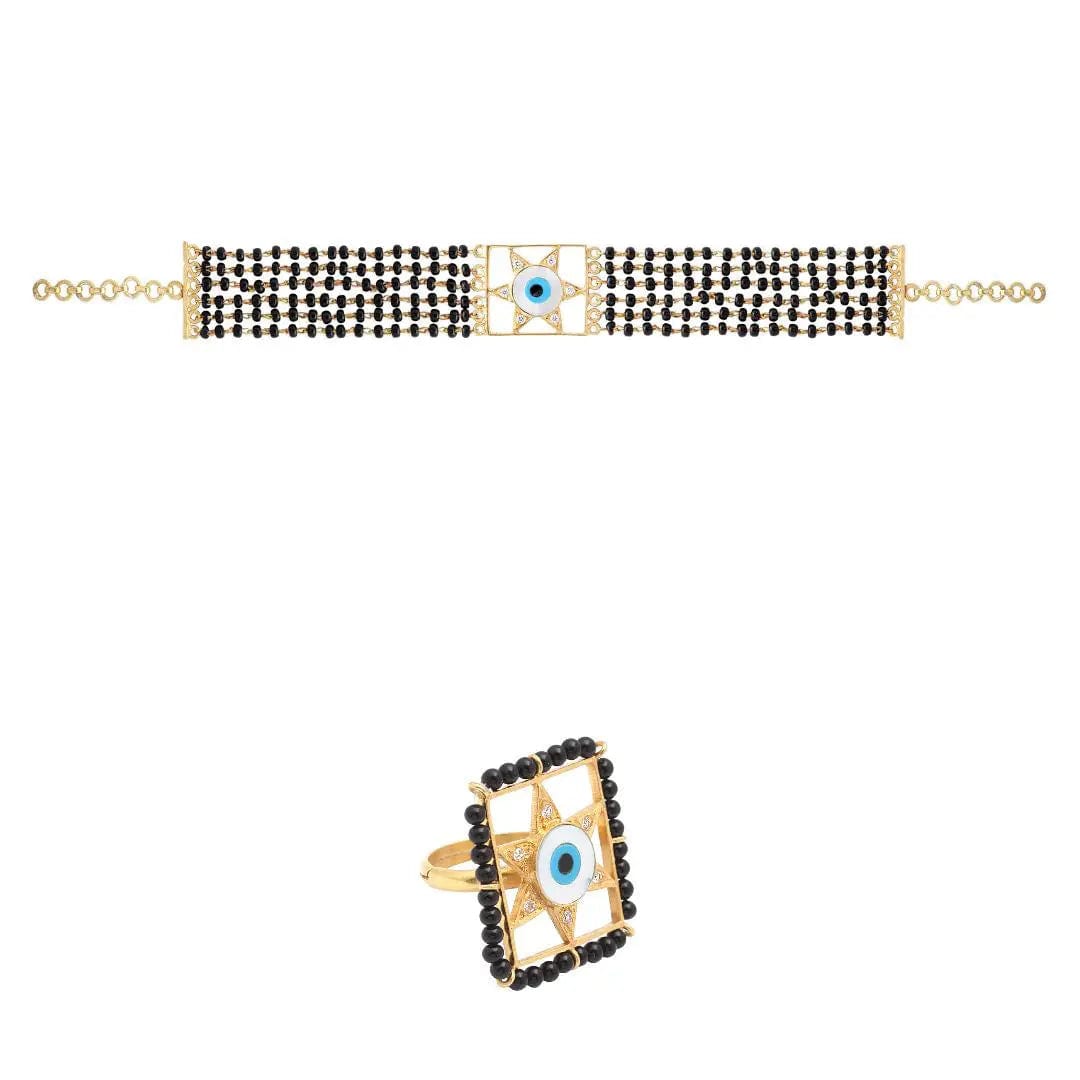 Evil eye silver star mangalsutra choker