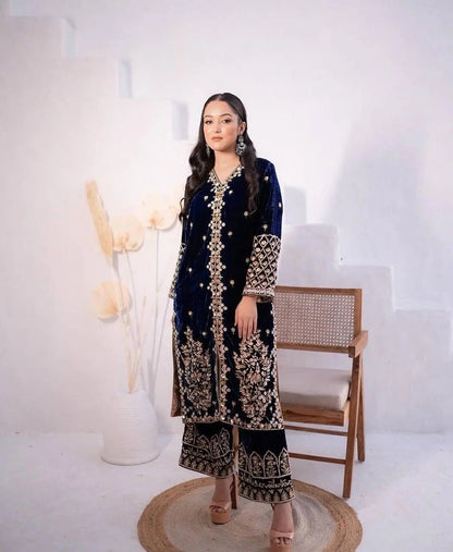 Embroidery work Velvet kurti palazo dupatta Set (Stitched) - Premium  from Ethenika.com - Just INR 2590! Shop now at Ethenika.com 