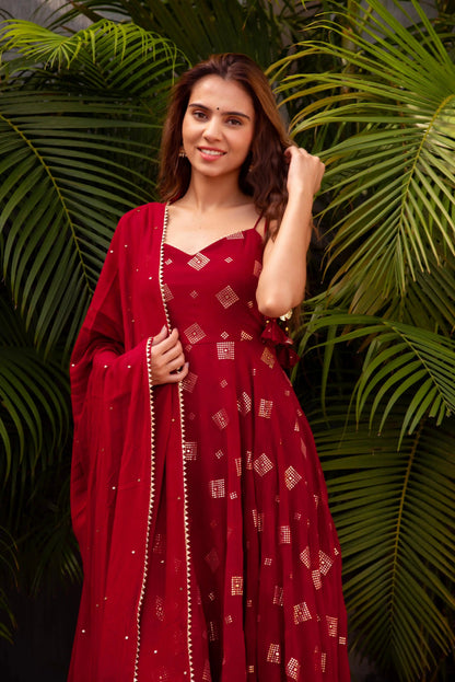 Georgette Blooming Flare Golden embroidery work Kurti Dupatta Set - Premium  from Ethenika.com - Just INR 1890! Shop now at Ethenika.com 