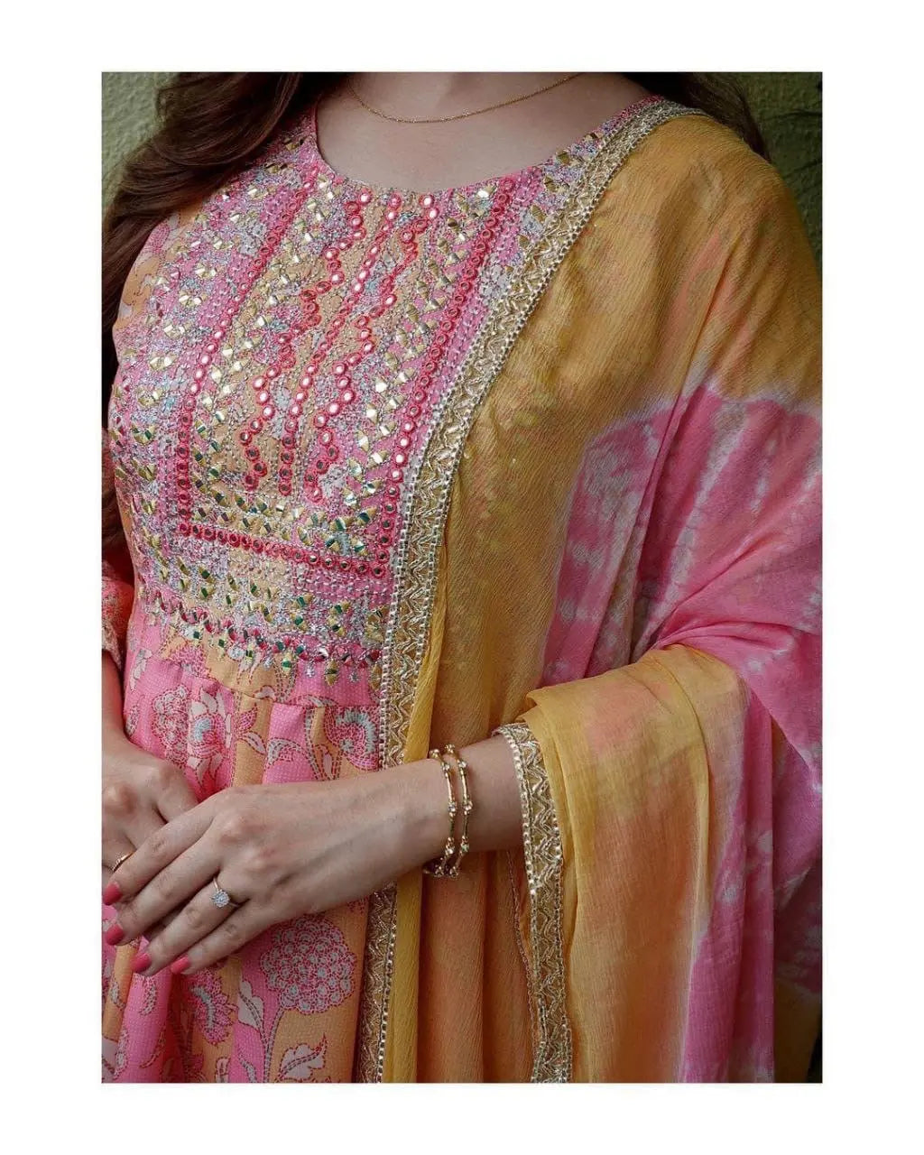 Beautiful Digital print with Embroidery lace work Anarkali Kurti with Sharara Dupatta Set ( Stitched) - Premium  from Ethenika.com - Just INR 2590! Shop now at Ethenika.com 