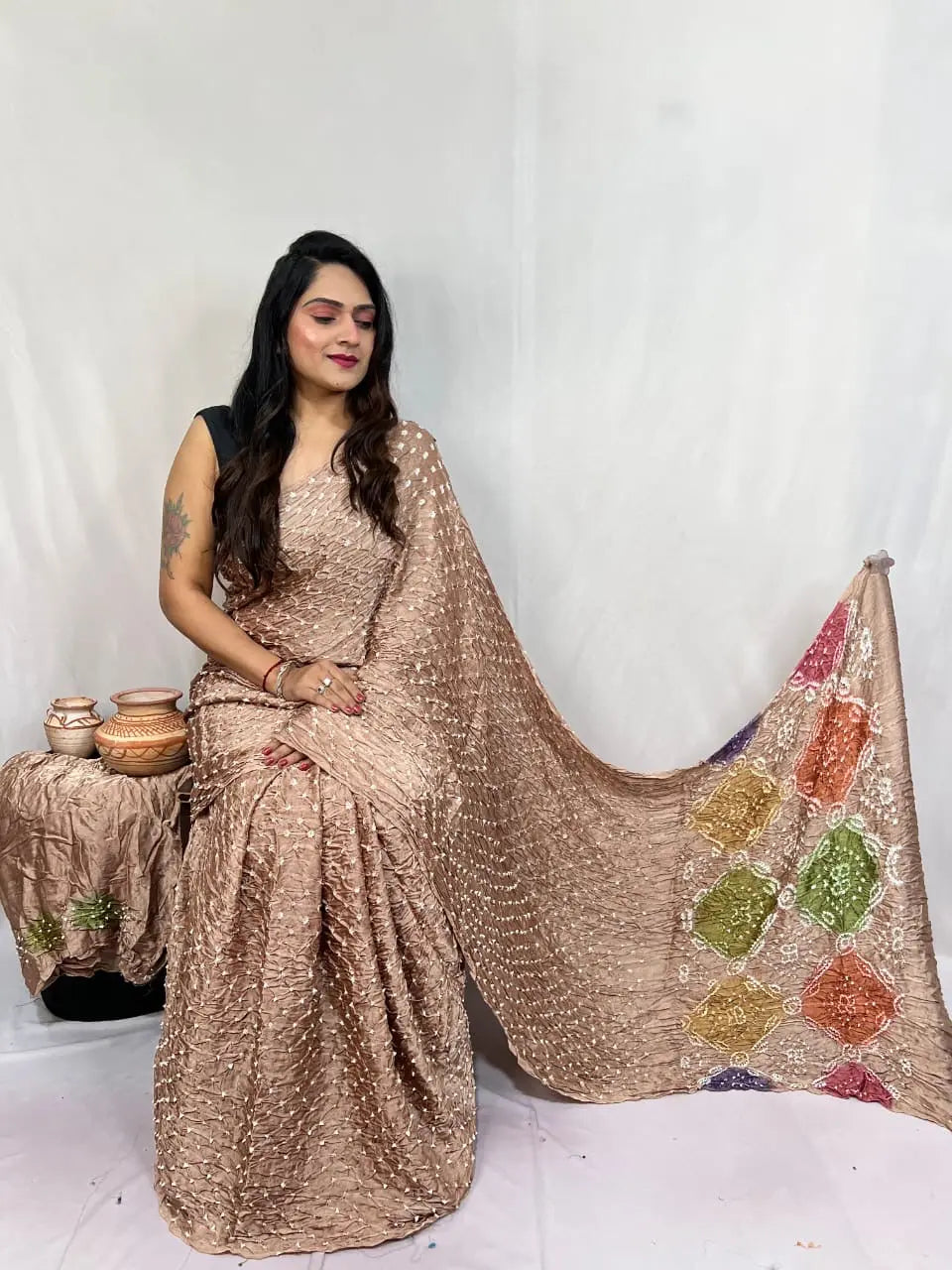 Pure Modal Silk Barik Bandhej Lagdi Pallu Bandhani Saree - Premium  from Ethenika.com  - Just INR 5990! Shop now at Ethenika.com 