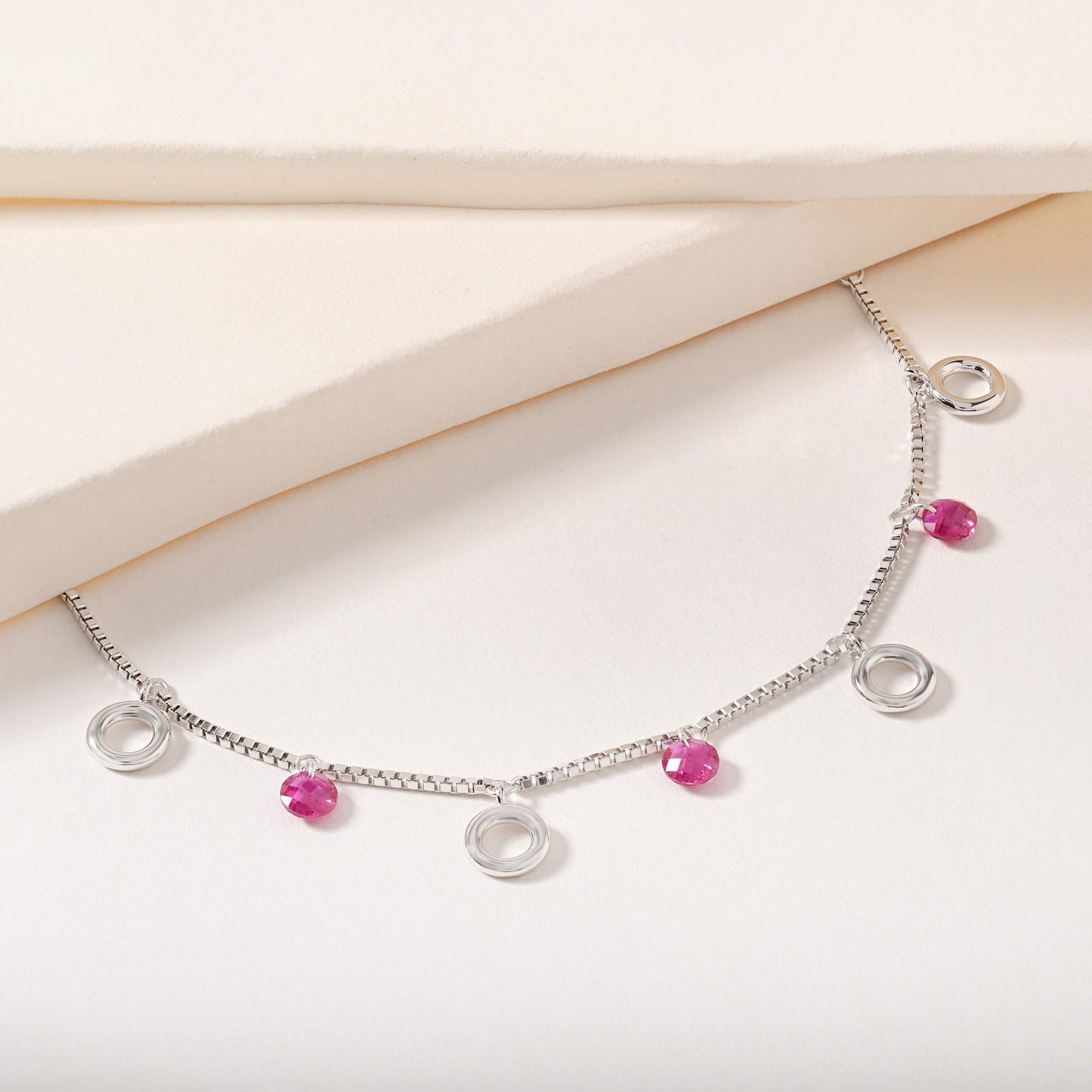 Pink Bead and Circle Charm Bracelet
