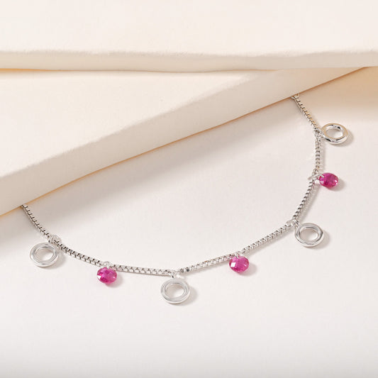 Pink Bead and Circle Charm Bracelet