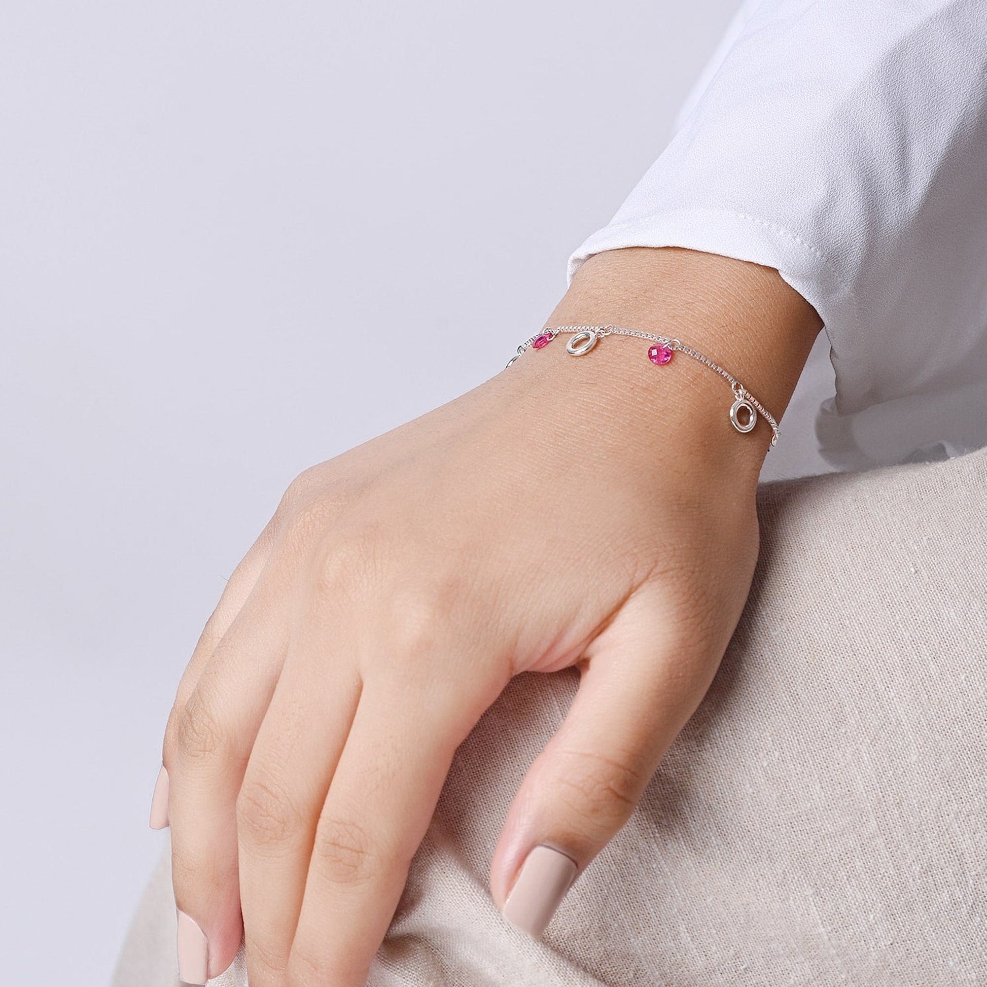 Pink Bead and Circle Charm Bracelet