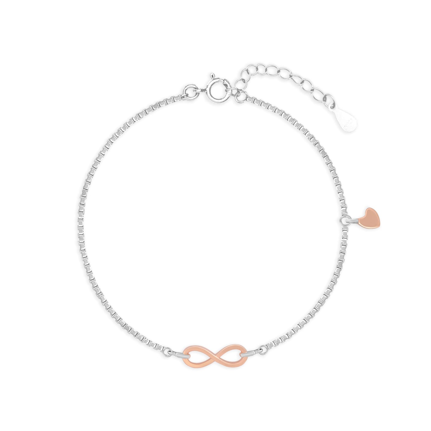 Infinity Charm Bracelet with Heart Drop