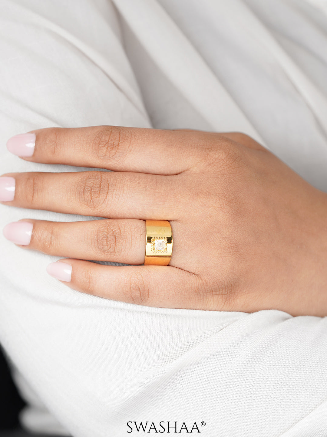 Faustina Square Cut Diamond Framed 18K Gold Plated Ring
