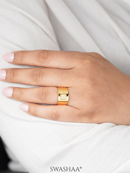 Faustina Square Cut Diamond Framed 18K Gold Plated Ring