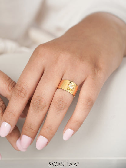 Faustina Square Cut Diamond Framed 18K Gold Plated Ring