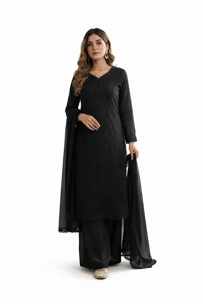 Faux Georgette Chikankari Kurti Palazzo Set Ethenika.com