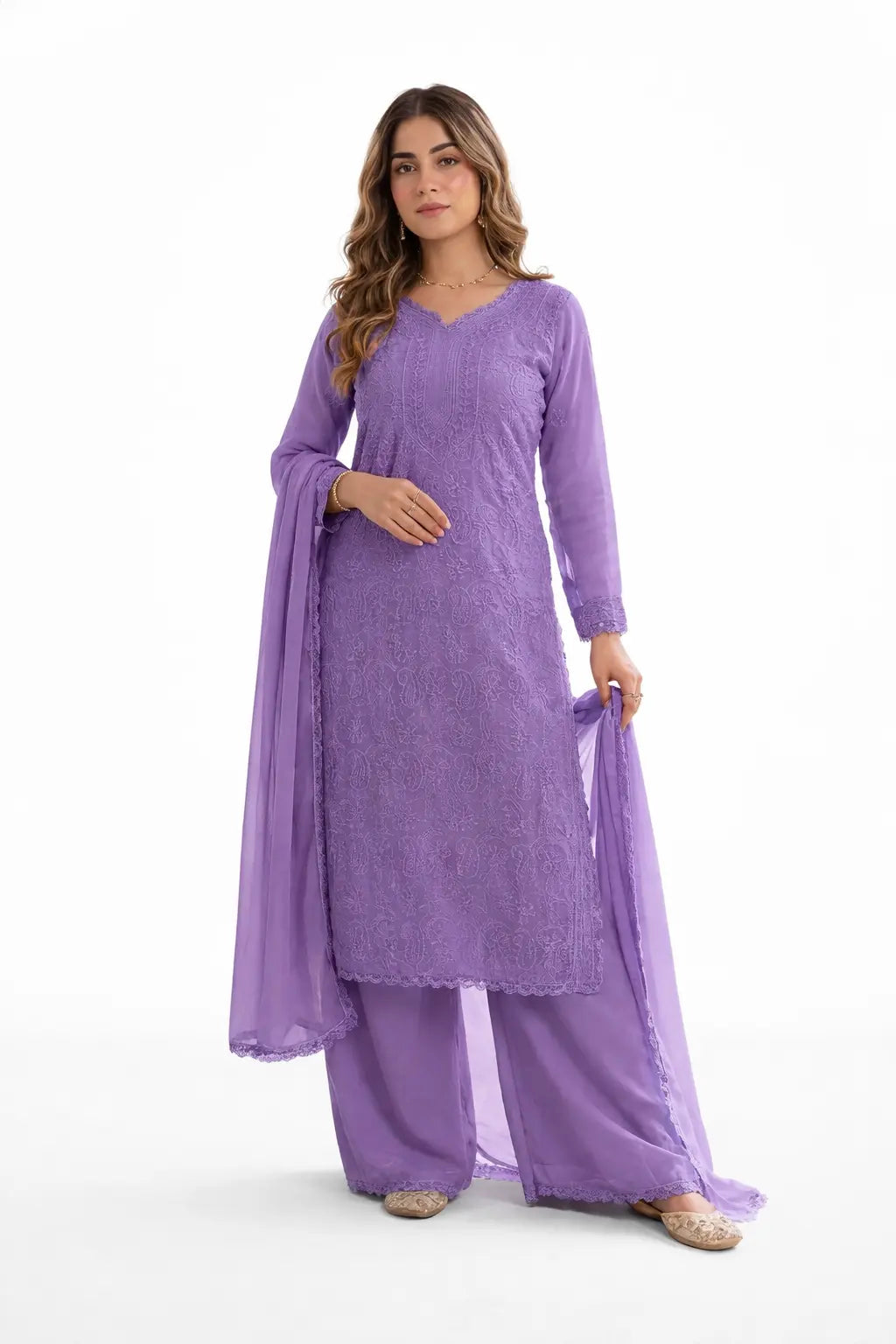 Faux Georgette Chikankari Kurti Palazzo Set Ethenika.com