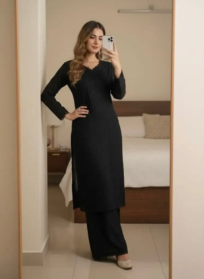Faux Georgette Chikankari Kurti Palazzo Set Ethenika.com