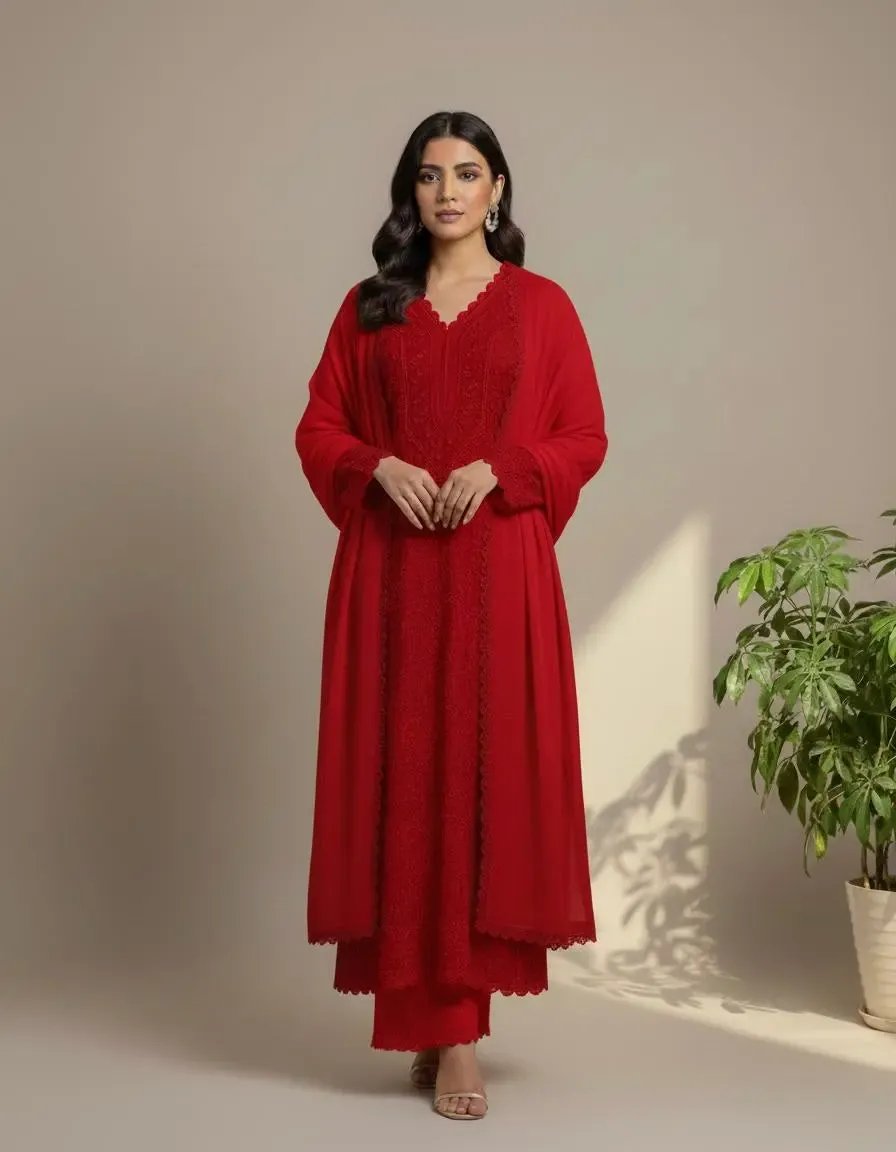 Faux Georgette Ready Wear Chikankari Kurti Pallazo Set Ethenika.com