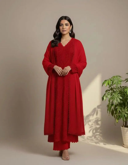 Faux Georgette Ready Wear Chikankari Kurti Pallazo Set Ethenika.com