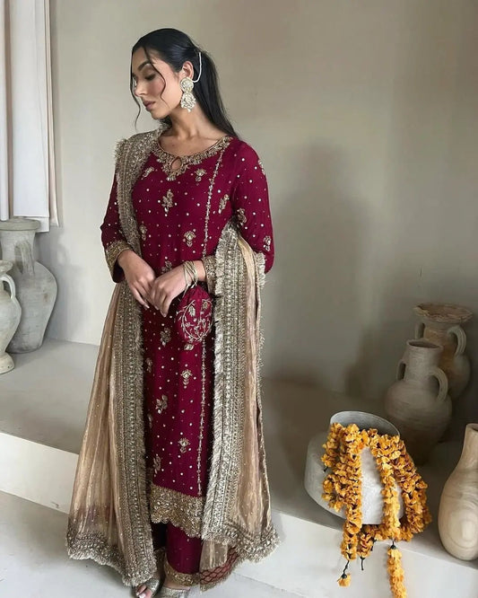 Faux Georgette Sequence Moti Work Eid Special Dress for women (Stitched) Ethenika.com