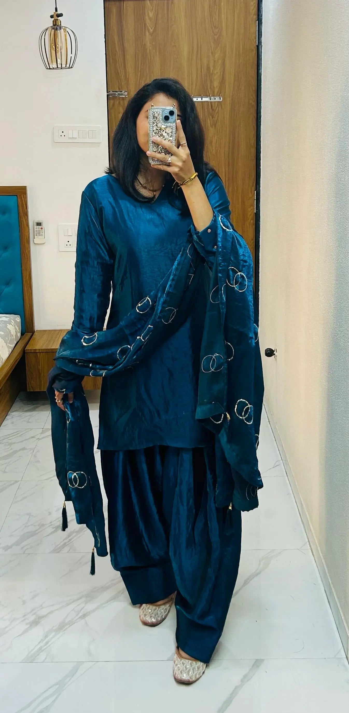 Fendi Silk Farsi Salwar designer Kurti Salwar Dupatta Set (Ready to Wear) Ethenika.com