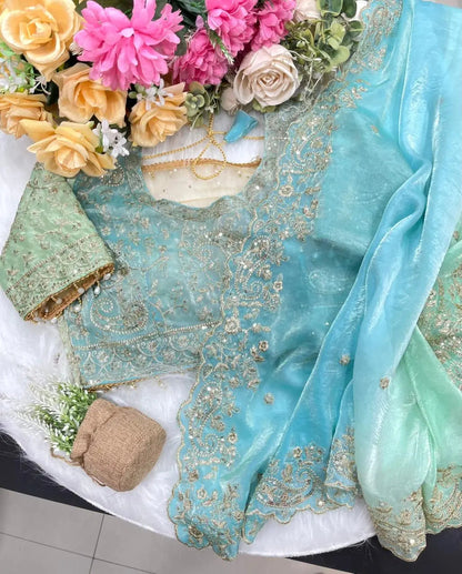 Fendy Silk C Pallu 3mm sequence embroidery work Saree Ethenika.com