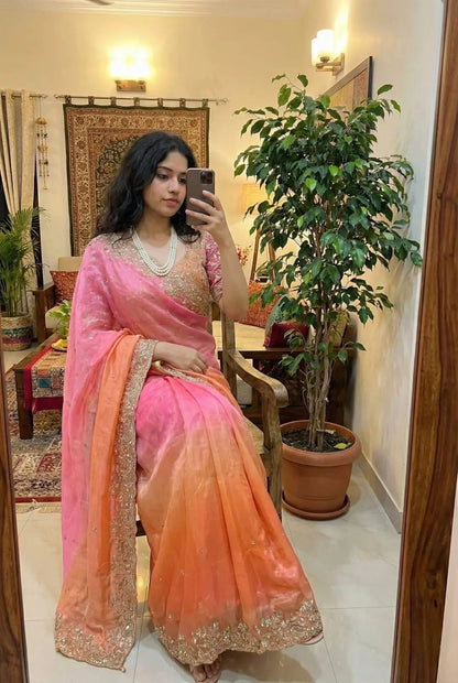 Fendy Silk C Pallu 3mm sequence embroidery work Saree Ethenika.com