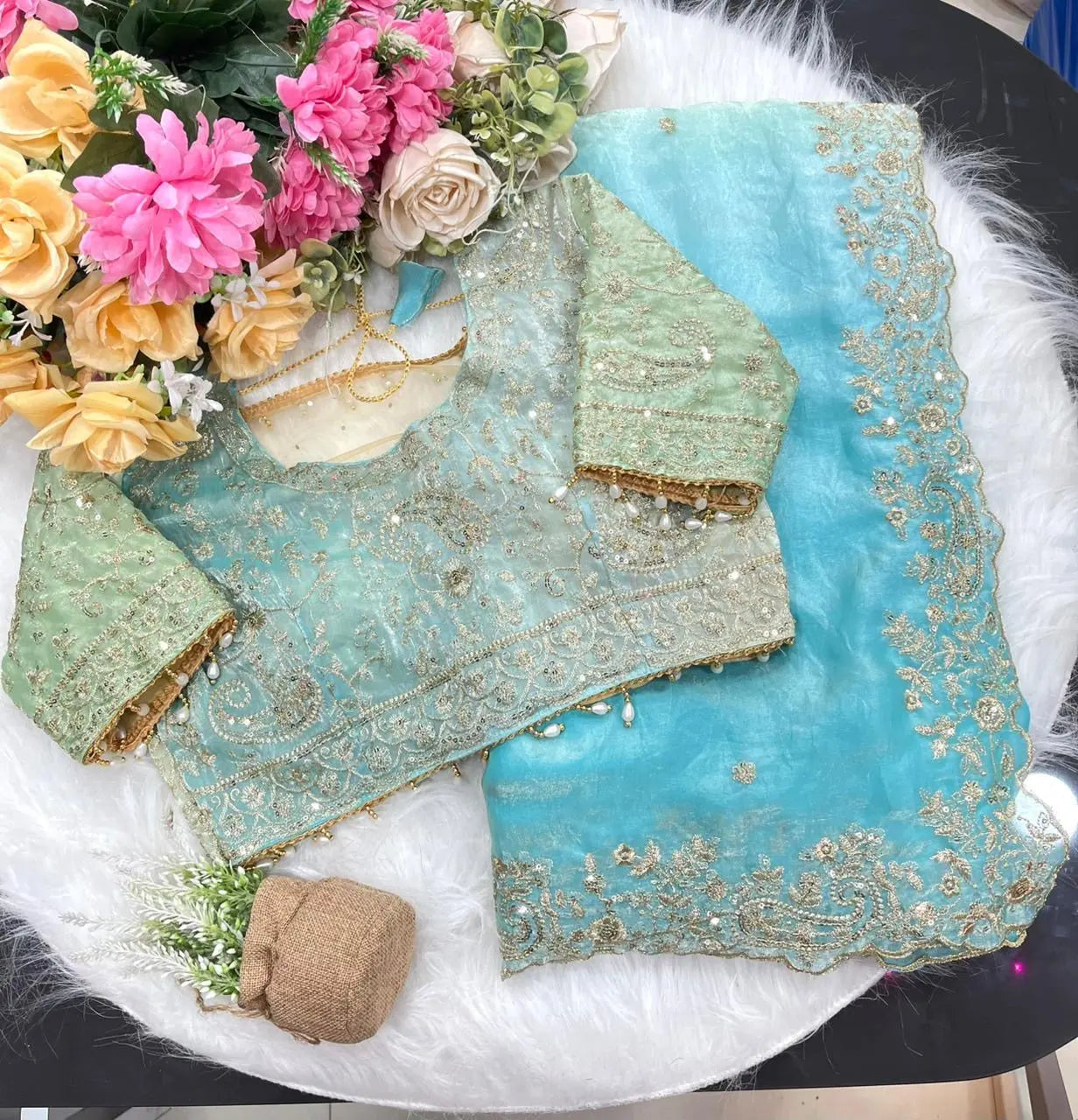 Fendy Silk C Pallu 3mm sequence embroidery work Saree Ethenika.com