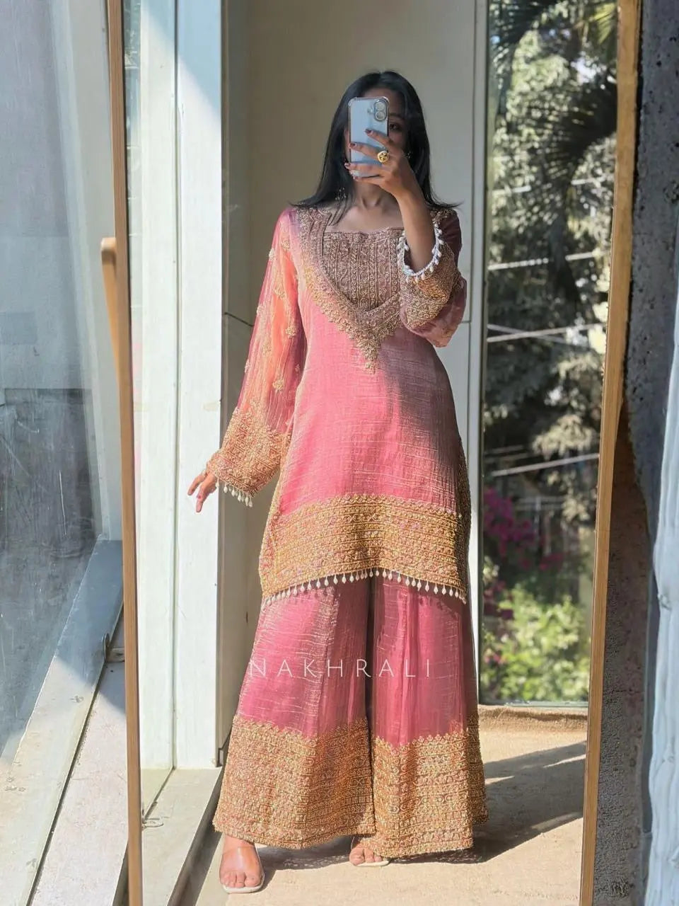 Fendy Silk Designer Kurti Sharara Dupatta Set Ethenika.com