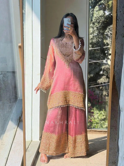 Fendy Silk Designer Kurti Sharara Dupatta Set Ethenika.com