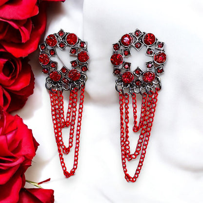Circular Chain Dangle Earrings Red Earrings Ear Rings Earrings ethnic Trincket Jewellry Jewelry Jewellery