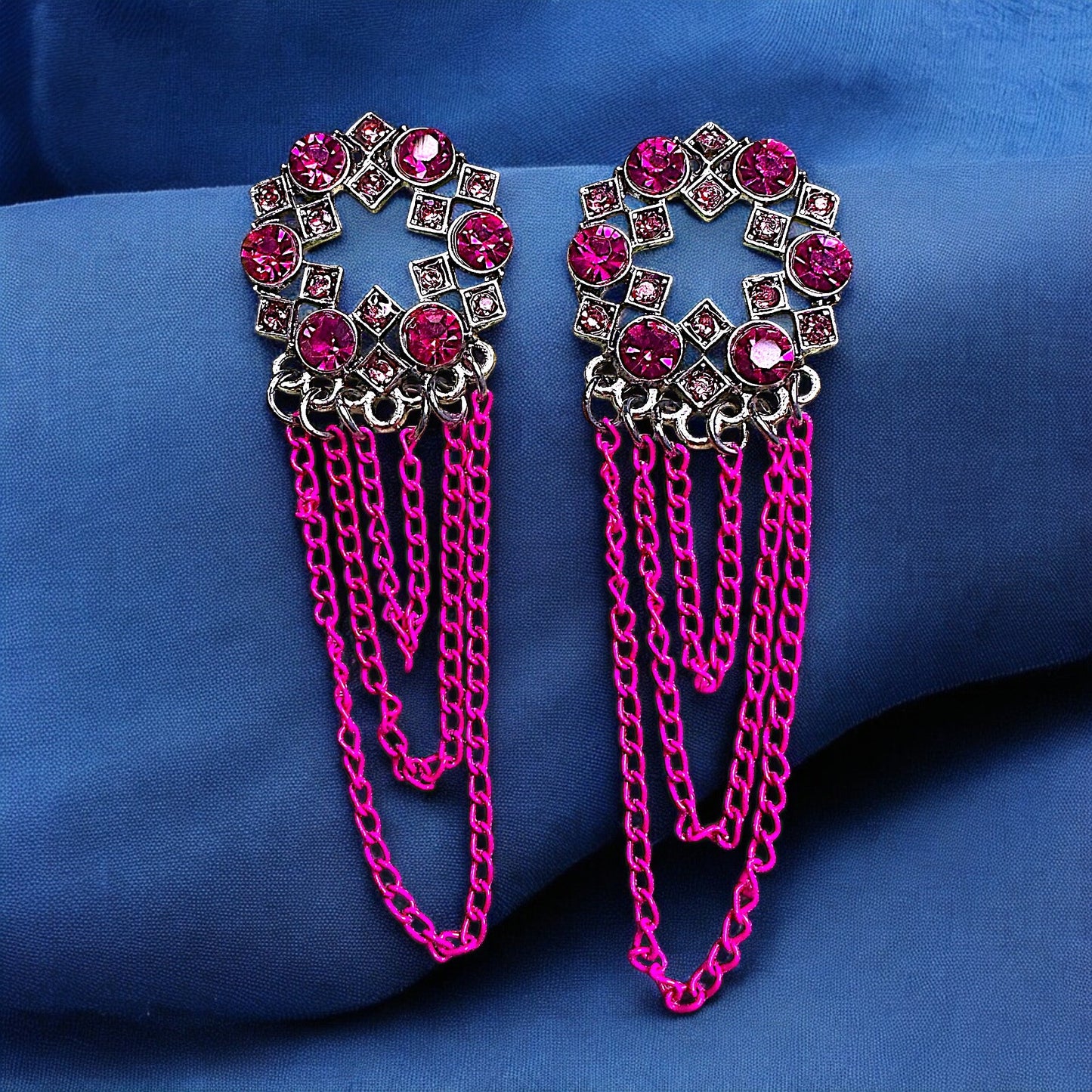 Circular Chain Dangle Earrings Magenta Earrings Ear Rings Earrings ethnic Trincket Jewellry Jewelry Jewellery