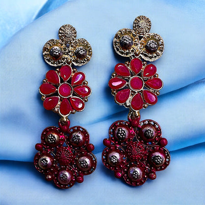 Double Flower Earrings wine Earrings Ear Rings Earrings ethnic Trincket Jewellry Jewelry Jewellery