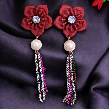 Flower & Chain Dangle Earring Red Earrings casuals Ear Rings Earrings Trincket Jewellry Jewelry Jewellery