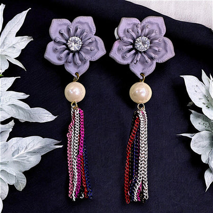 Flower & Chain Dangle Earring light grey Earrings casuals Ear Rings Earrings Trincket Jewellry Jewelry Jewellery