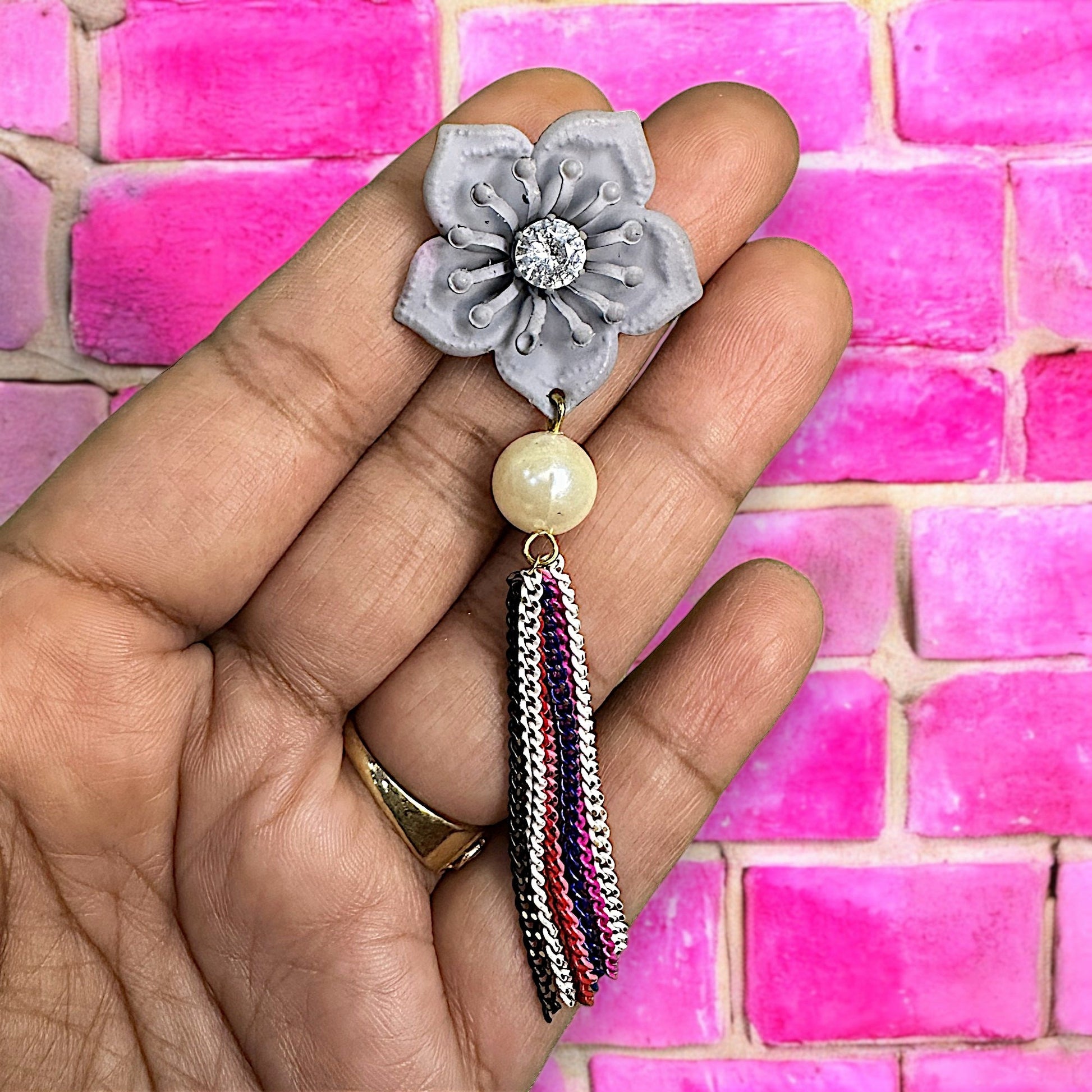Flower & Chain Dangle Earring Earrings casuals Ear Rings Earrings Trincket Jewellry Jewelry Jewellery
