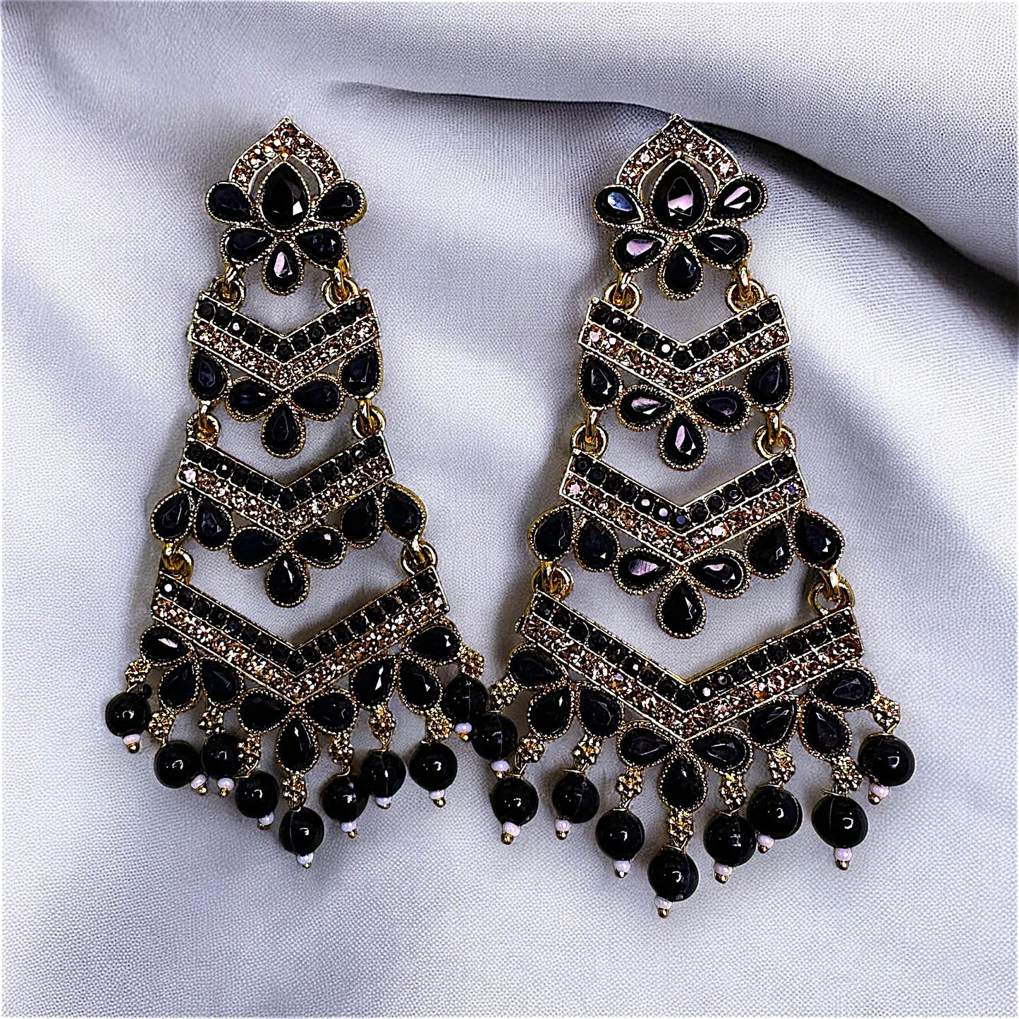 Golden Base Long Heavy Dangles Black Earrings Ear Rings Earrings ethnic Trincket Jewellry Jewelry Jewellery