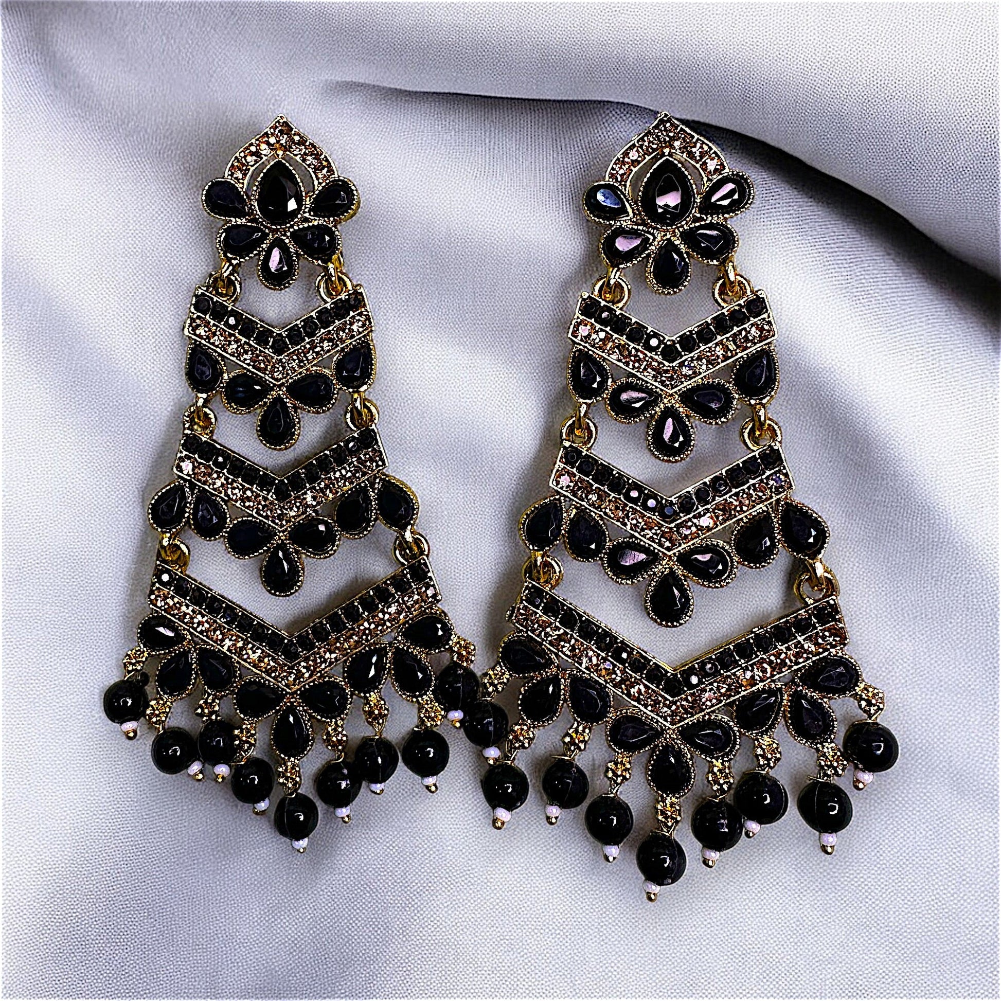 Golden Base Long Heavy Dangles Black Earrings Ear Rings Earrings ethnic Trincket Jewellry Jewelry Jewellery