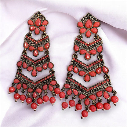 Golden Base Long Heavy Dangles Pink Earrings Ear Rings Earrings ethnic Trincket Jewellry Jewelry Jewellery