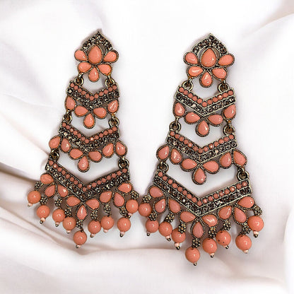 Golden Base Long Heavy Dangles Peach Earrings Ear Rings Earrings ethnic Trincket Jewellry Jewelry Jewellery